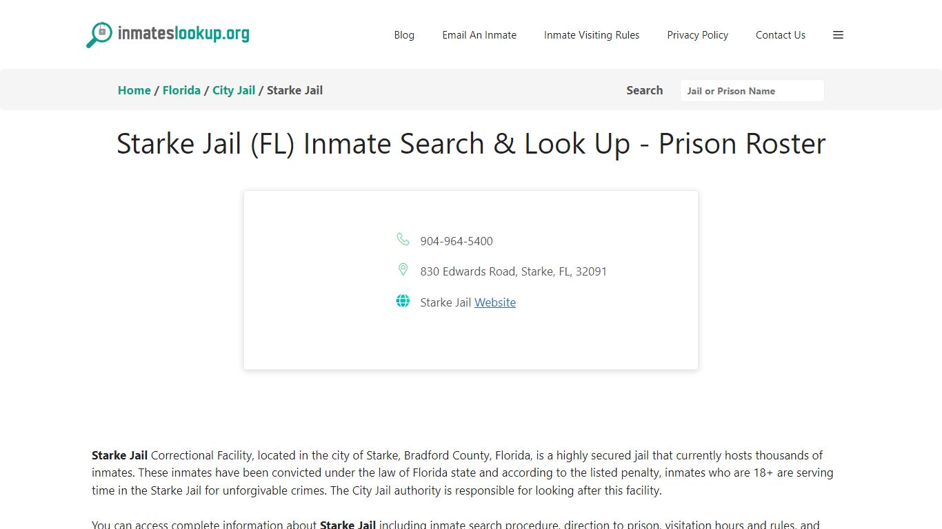 Starke Jail (FL) Inmate Search & Look Up - Prison Roster