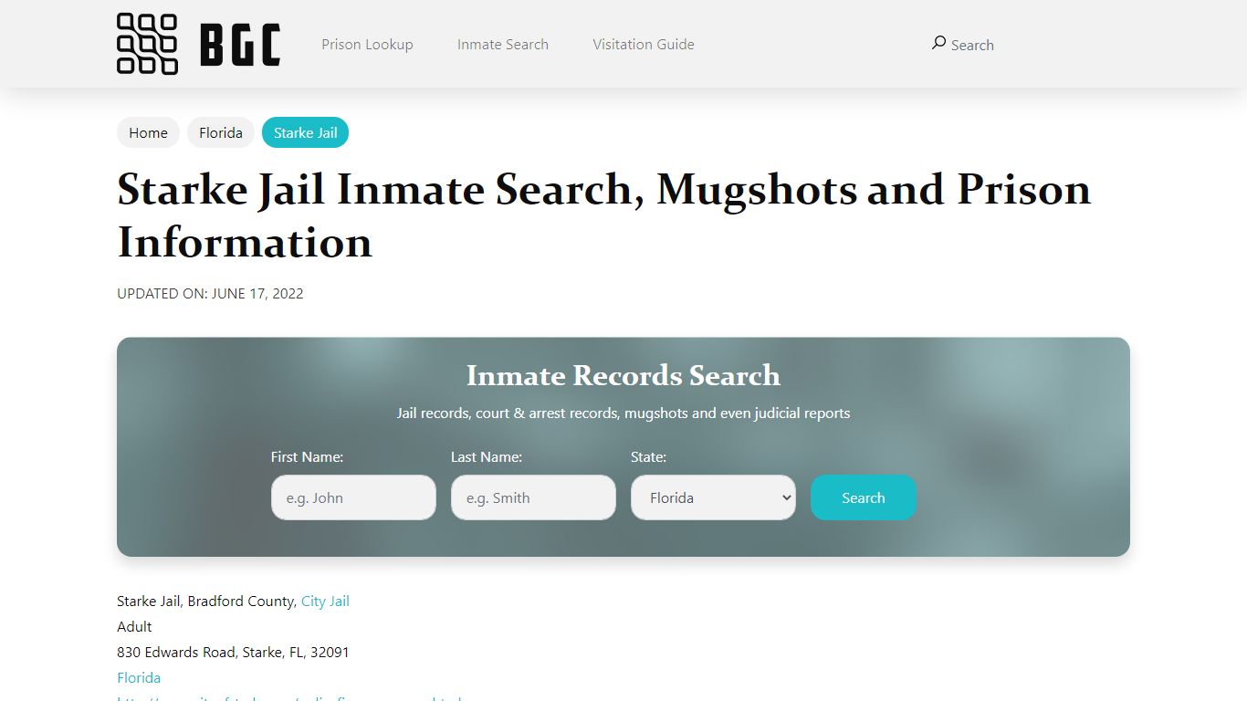 Starke Jail Inmate Search, Mugshots and Prison Information